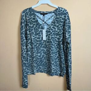Generation Love Leopard Langley Criss Cross Waffle Knit Ribbed L/S Size Medium